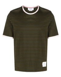 T-shirt à col rond à rayures horizontales olive Thom Browne
