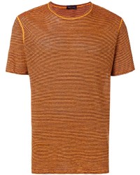 T-shirt à col rond à rayures horizontales orange Roberto Collina