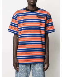 T-shirt à col rond à rayures horizontales orange Pleasures