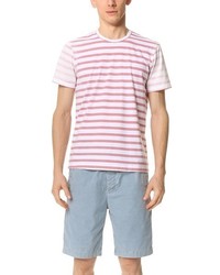 T-shirt à col rond à rayures horizontales rose