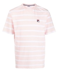 T-shirt à col rond à rayures horizontales rose Fila
