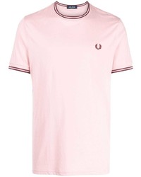 T-shirt à col rond à rayures horizontales rose Fred Perry