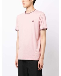 T-shirt à col rond à rayures horizontales rose Fred Perry