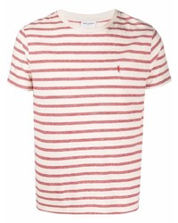 T-shirt à col rond à rayures horizontales rose Saint Laurent