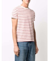 T-shirt à col rond à rayures horizontales rose Saint Laurent