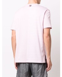 T-shirt à col rond à rayures horizontales rose Thom Browne