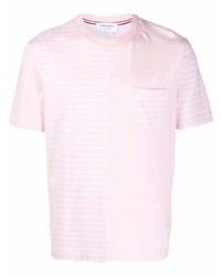 T-shirt à col rond à rayures horizontales rose Thom Browne