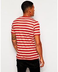 T-shirt à col rond à rayures horizontales rouge et blanc