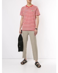 T-shirt à col rond à rayures horizontales rouge et blanc Kent & Curwen