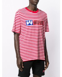 T-shirt à col rond à rayures horizontales rouge et blanc Diesel