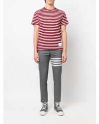 T-shirt à col rond à rayures horizontales rouge et blanc Thom Browne