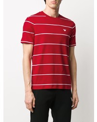 T-shirt à col rond à rayures horizontales rouge et blanc Emporio Armani
