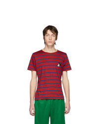 T-shirt à col rond à rayures horizontales rouge et bleu marine
