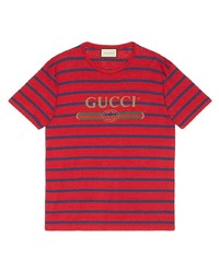 T-shirt à col rond à rayures horizontales rouge et bleu marine Gucci