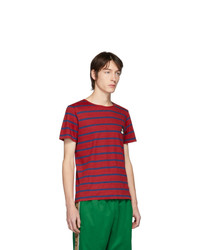 T-shirt à col rond à rayures horizontales rouge et bleu marine Gucci