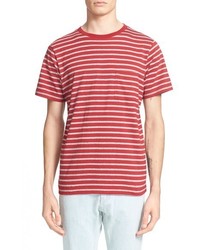 T-shirt à col rond à rayures horizontales rouge