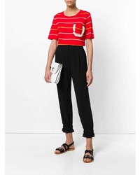 T-shirt à col rond à rayures horizontales rouge Sonia Rykiel
