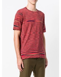 T-shirt à col rond à rayures horizontales rouge Missoni