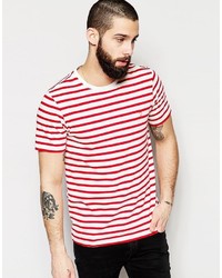 T-shirt à col rond à rayures horizontales rouge Farah