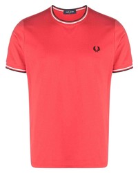 T-shirt à col rond à rayures horizontales rouge Fred Perry