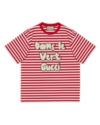 T-shirt à col rond à rayures horizontales rouge Gucci