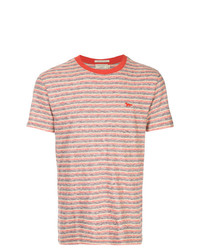 T-shirt à col rond à rayures horizontales rouge MAISON KITSUNÉ