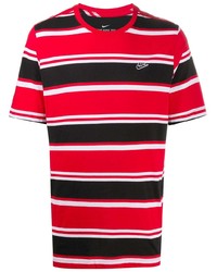 T-shirt à col rond à rayures horizontales rouge Nike