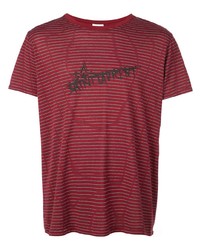 T-shirt à col rond à rayures horizontales rouge Saint Laurent