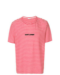 T-shirt à col rond à rayures horizontales rouge Saint Laurent