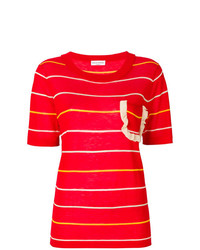 T-shirt à col rond à rayures horizontales rouge Sonia Rykiel