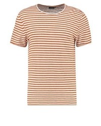 T-shirt à col rond à rayures horizontales tabac