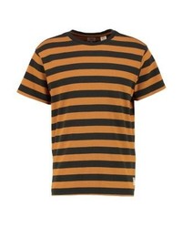 T-shirt à col rond à rayures horizontales tabac