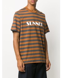 T-shirt à col rond à rayures horizontales tabac Sunnei