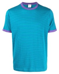 T-shirt à col rond à rayures horizontales turquoise Aspesi