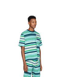 T-shirt à col rond à rayures horizontales turquoise Kenzo