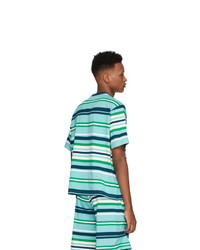 T-shirt à col rond à rayures horizontales turquoise Kenzo