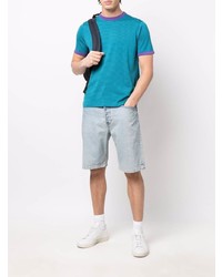 T-shirt à col rond à rayures horizontales turquoise Aspesi