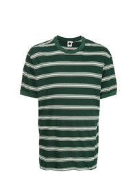 T-shirt à col rond à rayures horizontales vert foncé Bassike
