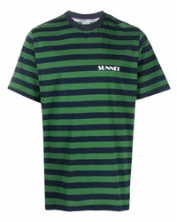 T-shirt à col rond à rayures horizontales vert foncé Sunnei