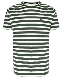T-shirt à col rond à rayures horizontales vert foncé YMC