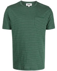 T-shirt à col rond à rayures horizontales vert foncé YMC