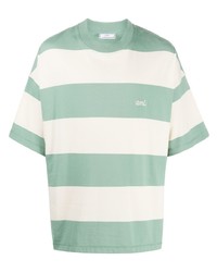 T-shirt à col rond à rayures horizontales vert menthe Ami Paris