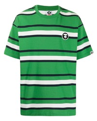 T-shirt à col rond à rayures horizontales vert AAPE BY A BATHING APE