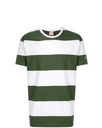 T-shirt à col rond à rayures horizontales vert Champion