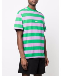 T-shirt à col rond à rayures horizontales vert MSGM