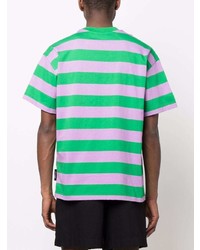 T-shirt à col rond à rayures horizontales vert MSGM