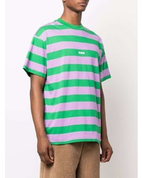 T-shirt à col rond à rayures horizontales vert MSGM