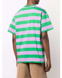 T-shirt à col rond à rayures horizontales vert MSGM