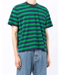 T-shirt à col rond à rayures horizontales vert Sunnei
