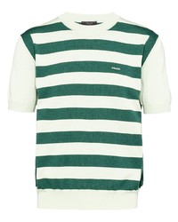 T-shirt à col rond à rayures horizontales vert Prada